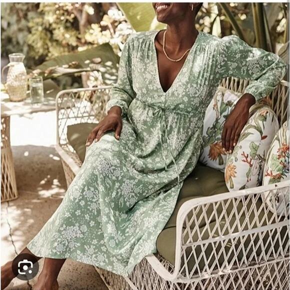 Summersalt The Cinched Waist Caftan Dress Sz 1X Floral Sage Green Comfy - Picture 1 of 16